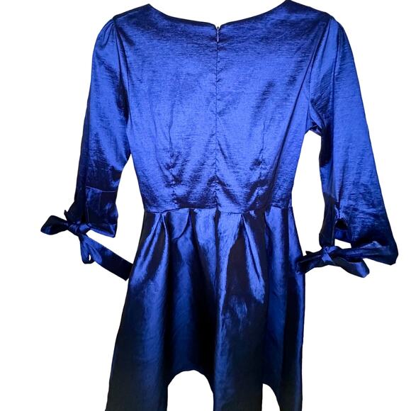 Shabby Apple Metallic Blue Nutcracker Dress Sz 4 Knee Length Bow Sleeves Retro - Picture 4 of 7